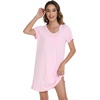 image:imageWiWi Nightgowns for Women Short Sleeve Sleepshirt Pajama Shirt Viscose from bamboo Soft Sleep Dress Vneck Nightshirt SXXLApink