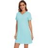 image:imageWiWi Nightgowns for Women Short Sleeve Sleepshirt Pajama Shirt Viscose from bamboo Soft Sleep Dress Vneck Nightshirt SXXLCaqua