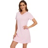 image:imageWiWi Nightgowns for Women Short Sleeve Sleepshirt Pajama Shirt Viscose from bamboo Soft Sleep Dress Vneck Nightshirt SXXLCpink