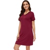 image:imageWiWi Nightgowns for Women Short Sleeve Sleepshirt Pajama Shirt Viscose from bamboo Soft Sleep Dress Vneck Nightshirt SXXLCwine