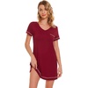 image:imageWiWi Nightgowns for Women Soft Short Sleeve Sleep Nightgown Viscose from Bamboo Night Shirt Sleepwear SXXLAwine Red