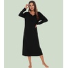 image:imageWiWi Nightgowns for Women Super Soft Sleepwear Long Sleeve V Neck Nightshirts Viscose from Bamboo Cooling Nightdress SXXLAblack