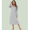 image:imageWiWi Nightgowns for Women Super Soft Sleepwear Long Sleeve V Neck Nightshirts Viscose from Bamboo Cooling Nightdress SXXLAgrey White Stripe