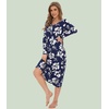 image:imageWiWi Nightgowns for Women Super Soft Sleepwear Long Sleeve V Neck Nightshirts Viscose from Bamboo Cooling Nightdress SXXLAnavy Floral
