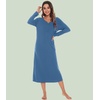 image:imageWiWi Nightgowns for Women Super Soft Sleepwear Long Sleeve V Neck Nightshirts Viscose from Bamboo Cooling Nightdress SXXLAprussian Blue