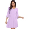 image:imageWiWi Nightgowns for Women Viscose from Bamboo 34 Sleeve Sleepshirt Soft Vneck Nightshirts Loose Sleep Dress SXXLBlight Purple