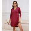 image:imageWiWi Nightgowns for Women Viscose from Bamboo 34 Sleeve Sleepshirt Soft Vneck Nightshirts Loose Sleep Dress SXXLCwine
