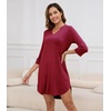 image:imageWiWi Nightgowns for Women Viscose from Bamboo 34 Sleeve Sleepshirt Soft Vneck Nightshirts Loose Sleep Dress SXXLCwine