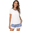 image:imageWiWi Pajamas Set for Women Cooling Short Sleeve Sleepwear Soft Knit Shorts Pjs Sets Viscose from Bamboo SXXLAraw WhiteBlue