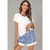 image:imageWiWi Pajamas Set for Women Cooling Short Sleeve Sleepwear Soft Knit Shorts Pjs Sets Viscose from Bamboo SXXLAraw WhiteBlue