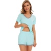 image:imageWiWi Pajamas Set for Women Short Sleeve Top and Shorts Pjs Set Viscose from Bamboo Ladies Summer Sleepwear SXXLAaqua