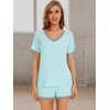 image:imageWiWi Pajamas Set for Women Short Sleeve Top and Shorts Pjs Set Viscose from Bamboo Ladies Summer Sleepwear SXXLAaqua
