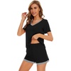 image:imageWiWi Pajamas Set for Women Short Sleeve Top and Shorts Pjs Set Viscose from Bamboo Ladies Summer Sleepwear SXXLAblack