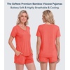 image:imageWiWi Pajamas Set for Women Short Sleeve Top and Shorts Pjs Set Viscose from Bamboo Ladies Summer Sleepwear SXXLAcoral