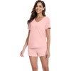 image:imageWiWi Pajamas Set for Women Short Sleeve Top and Shorts Pjs Set Viscose from Bamboo Ladies Summer Sleepwear SXXLApeach Pink