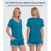 image:imageWiWi Pajamas Set for Women Short Sleeve Top and Shorts Pjs Set Viscose from Bamboo Ladies Summer Sleepwear SXXLAteal Blue