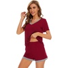 image:imageWiWi Pajamas Set for Women Short Sleeve Top and Shorts Pjs Set Viscose from Bamboo Ladies Summer Sleepwear SXXLAwine Red