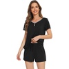 image:imageWiWi Pajamas Set for Women Short Sleeve Top and Shorts Pjs Set Viscose from Bamboo Ladies Summer Sleepwear SXXLBblack