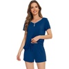 image:imageWiWi Pajamas Set for Women Short Sleeve Top and Shorts Pjs Set Viscose from Bamboo Ladies Summer Sleepwear SXXLBink Blue