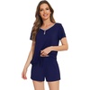 image:imageWiWi Pajamas Set for Women Short Sleeve Top and Shorts Pjs Set Viscose from Bamboo Ladies Summer Sleepwear SXXLBnavy