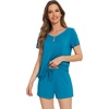 image:imageWiWi Pajamas Set for Women Short Sleeve Top and Shorts Pjs Set Viscose from Bamboo Ladies Summer Sleepwear SXXLBteal Blue