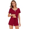 image:imageWiWi Pajamas Set for Women Short Sleeve Top and Shorts Pjs Set Viscose from Bamboo Ladies Summer Sleepwear SXXLBwine Red