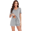 image:imageWiWi Pajamas Set for Women Short Sleeve Top and Shorts Pjs Set Viscose from Bamboo Ladies Summer Sleepwear SXXLCheather Grey