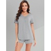 image:imageWiWi Pajamas Set for Women Short Sleeve Top and Shorts Pjs Set Viscose from Bamboo Ladies Summer Sleepwear SXXLCheather Grey