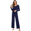 image:imageWiWi Pajamas Sets for Women Soft Long Sleeve Tops and Pants Sleepwear Ladies Pjs Viscose from Bamboo Pj SXXLAnavy