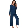image:imageWiWi Pajamas Sets for Women Soft Long Sleeve Tops and Pants Sleepwear Ladies Pjs Viscose from Bamboo Pj SXXLBink Blue