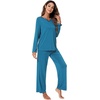 image:imageWiWi Pajamas Sets for Women Soft Long Sleeve Tops and Pants Sleepwear Ladies Pjs Viscose from Bamboo Pj SXXLBteal Blue