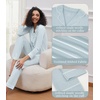 image:imageWiWi Pajamas for Women Bamboo Viscose Soft Ribbed Sleepwear Button Down Top and Pants 2 Piece Loungewear SXXLAlight Blue