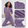 image:imageWiWi Pajamas for Women Bamboo Viscose Soft Ribbed Sleepwear Button Down Top and Pants 2 Piece Loungewear SXXLAviolet