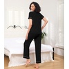 image:imageWiWi Pajamas for Women Bamboo Viscose Soft Ribbed Sleepwear Button Down Top and Pants 2 Piece Loungewear SXXLBblack