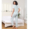 image:imageWiWi Pajamas for Women Bamboo Viscose Soft Ribbed Sleepwear Button Down Top and Pants 2 Piece Loungewear SXXLBlight Blue