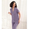 image:imageWiWi Pajamas for Women Bamboo Viscose Soft Ribbed Sleepwear Button Down Top and Pants 2 Piece Loungewear SXXLBviolet