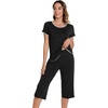 image:imageWiWi Pajamas for Women Soft Knit Capri Pants Pajama Sets Summer Pjs Sleepwear Comfy Lounge Set Viscose from Bamboo SXXLAblack