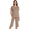 image:imageWiWi Pajamas for Women Soft Knit Capri Pants Pajama Sets Summer Pjs Sleepwear Comfy Lounge Set Viscose from Bamboo SXXLAcamel