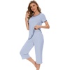 image:imageWiWi Pajamas for Women Soft Knit Capri Pants Pajama Sets Summer Pjs Sleepwear Comfy Lounge Set Viscose from Bamboo SXXLAlight Blue