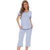image:imageWiWi Pajamas for Women Soft Knit Capri Pants Pajama Sets Summer Pjs Sleepwear Comfy Lounge Set Viscose from Bamboo SXXLAlight Blue
