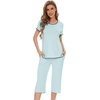 image:imageWiWi Pajamas for Women Soft Knit Capri Pants Pajama Sets Summer Pjs Sleepwear Comfy Lounge Set Viscose from Bamboo SXXLAmist Green