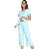 image:imageWiWi Pajamas for Women Soft Knit Capri Pants Pajama Sets Summer Pjs Sleepwear Comfy Lounge Set Viscose from Bamboo SXXLBaqua