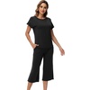 image:imageWiWi Pajamas for Women Soft Knit Capri Pants Pajama Sets Summer Pjs Sleepwear Comfy Lounge Set Viscose from Bamboo SXXLBblack
