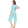 image:imageWiWi Pajamas for Women Soft Knit Capri Pants Pajama Sets Summer Pjs Sleepwear Comfy Lounge Set Viscose from Bamboo SXXLCaqua