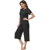 image:imageWiWi Pajamas for Women Soft Knit Capri Pants Pajama Sets Summer Pjs Sleepwear Comfy Lounge Set Viscose from Bamboo SXXLCblack