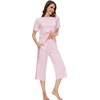 image:imageWiWi Pajamas for Women Soft Knit Capri Pants Pajama Sets Summer Pjs Sleepwear Comfy Lounge Set Viscose from Bamboo SXXLCpink