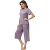 image:imageWiWi Pajamas for Women Soft Knit Capri Pants Pajama Sets Summer Pjs Sleepwear Comfy Lounge Set Viscose from Bamboo SXXLCviolet