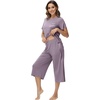 image:imageWiWi Pajamas for Women Soft Knit Capri Pants Pajama Sets Summer Pjs Sleepwear Comfy Lounge Set Viscose from Bamboo SXXLCviolet