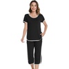 image:imageWiWi Pajamas for Women Soft Knit Capri Pants Pajama Sets Summer Pjs Sleepwear Comfy Lounge Set Viscose from Bamboo SXXLDblack