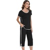 image:imageWiWi Pajamas for Women Soft Knit Capri Pants Pajama Sets Summer Pjs Sleepwear Comfy Lounge Set Viscose from Bamboo SXXLDblack